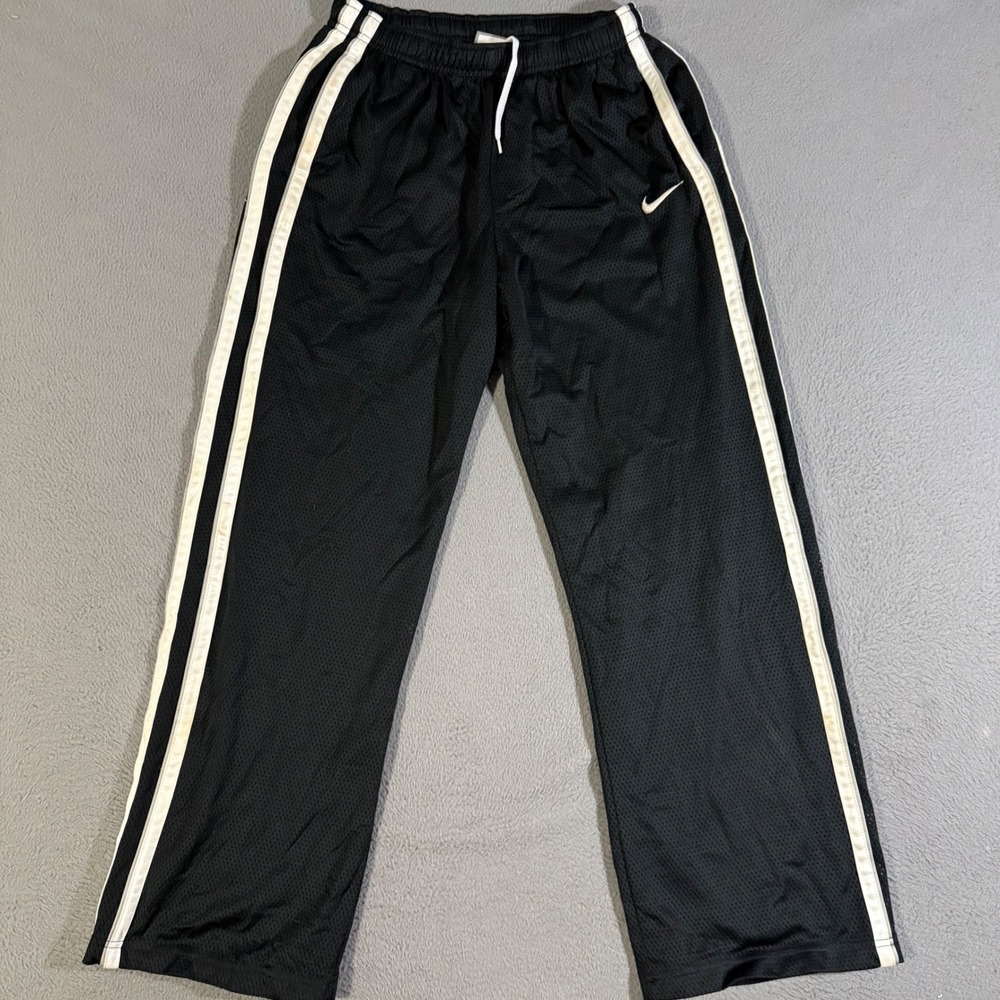 Vintage Nike Kids XL (18-20) Black Mesh Basketball Pants Athletic White Stripe
